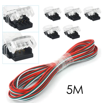 5M Predlžovací Kábel Kábel 3 Pin 10 mm LED Pásy Svetla Konektory 22 AWG Pásy na Drôt pre 5050 LED Pás Svetla Rýchle Pripojenie