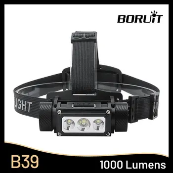 BORUiT B39 1000LM Svetlomet XM-L2+2*XP-G2 LED Hlavu Blesku TYP-C Nabíjateľná Nepremokavé Výkonný Vedúci Pochodeň Pre Vonkajšie