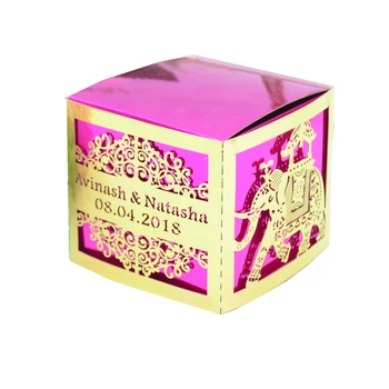 Slon Dizajn Svadobné Box Candy Box Laserom Rezané India Štýl Prospech Políčko Prispôsobiť Dátum A Meno Darčekovej Krabičke