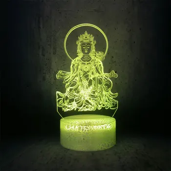 Čínsky štýl, Buddha Avalokitesvara 3D LED 7 Farieb Ilúziu, Dotknite sa Tlačidla stolná Lampa USB Sleep Svetlá Domova pre deti, Darčeky