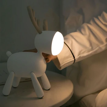 Roztomilý Kreslený Stôl Nočné Osvetlenie Elk Jeleň Rotačné koncových svetiel Nastaviteľné Časovanie USB Lampy Tabuľka Deti Spálňa Decor Ploche Dekorácie