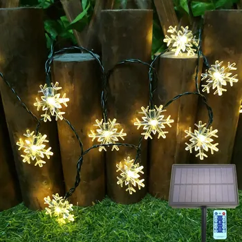 5M 7m Snowflake LED Reťazec Svetlá Rozprávkových Svetiel Led Svetlo Solárne ovládané Garland Nový Rok Vianočné Ozdoby vianočné osvetlenie