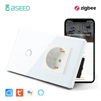 BSEED Zigbee Wall Light Switch 1/2/3Gang Inteligentný Senzor Prepínač Podporu Tuya Inteligentný Život S EÚ napájacej Zásuvky Bez Wifi
