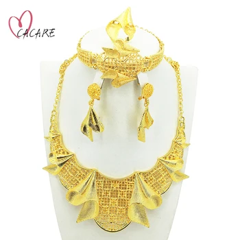 Jemné Šperky Sady Afrických Žien Gold Diamond Nastaviť Dubaj Náhrdelník Náramok Náušnice Krúžok Suite 4 Kusy Blízkom Východe F1042