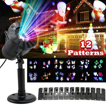 12 Vzory Mini Vianočné Osvetlenie Vonkajšie Projektor Laser záhradné svetlo Snowflake Pohybujú Disco Svetlá, Vianočné Dekorácie