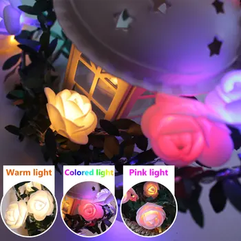Solárne LED Svetlo 9.8 ft Falošné Rose Garland Svetlo s 20LEDs Kvet Lampa String 2 Režimy Rose Víla Svetlo Umelých kvetov Rastlín