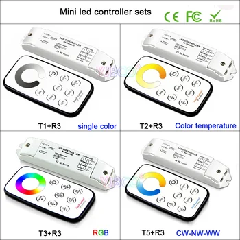 Mini LED Pásy Svetla Radič stmievanie/SCS/RGB/CW NW WW stmievač Prijímač & bezdrôtové diaľkové lampa pásky Prepínač DC12V 24V Bincolor