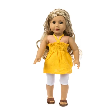 Žltá ramienok sukne + biela leginy Bábiky Oblečenie Nosiť fit 18-palcové American Doll Oblečenie,Deti najlepší Darček k Narodeninám