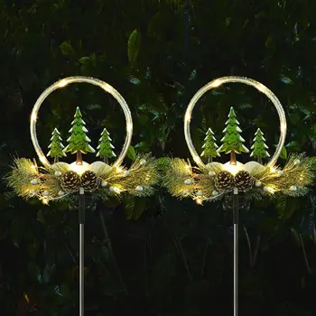 Vonkajšie Slnečné Vklad Svetlá 2 Pack Solárny Dvore Dekorácie LED Vianočné Cesta Svetlá s Borovicové Šišky Kovové Záhradné Ozdoby