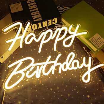 52x22cm Happy Birthday Neónový nápis Nočné Svetlo Prihláste sa pre Birthday Party Dekorácie USB Powered Deti Darček s vypínačom(Teplá Biela)