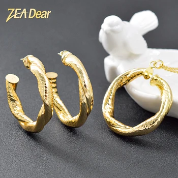 ZEA Drahé Šperky Veľké Kolo Šperky Set Pre Ženy, Náušnice, Náhrdelník s Príveskom, Na Výročie Dubaj Módne Medené Šperky Zistenia