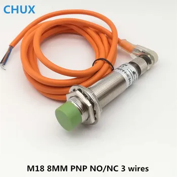 CHUX M18 Indukčného Snímača Priblíženia PNP Switch Č NC 3 vodiče 8mm Snímanie zistiť vzdialenosť 2m LED ohýbať Konektor