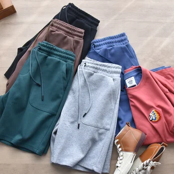 nohavice Pohodlné rez bavlnené športové pánske šortky Japonský jednoduché jednofarebné bežné nohavice