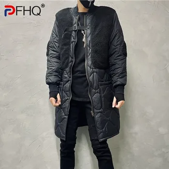 PFHQ 2023 kórejský Módne pánske Patchwork Zimné podkolienok Dlhá Srsť Elegantné Trendy Zahustiť Vetrovka Čalúnená Bundy Top Streetwear