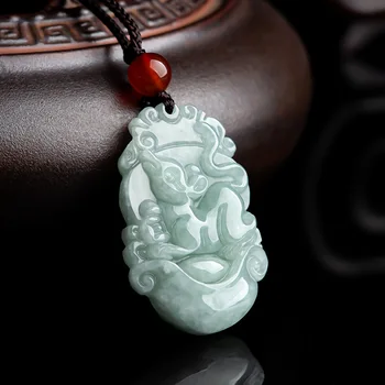 Prírodné Jade Ručne Vyrezávané Čínskeho zverokruhu Prívesok Jadeite Kúzlo Náhrdelník Nádherné Šperky, Módne Muži Ženy s Reťazca Darček