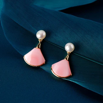 Nový kreatívny dizajn vykladané vejárovité ružová smalt pearl prívesok náušnice pre ženy nádherné romantické kúzlo šperky darček