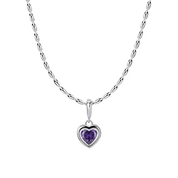 Móda Dvanásť Birthstones Náhrdelník pre Ženy Soild 925 Sterling Silver Láska Srdce Prívesky Clavicle Reťazca Simpel Jemné Šperky