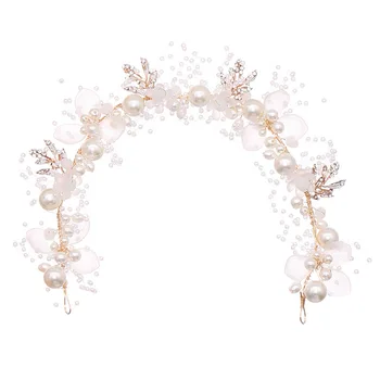 Móda, Svadobné Doplnky do Vlasov Ženy, Svadobné hlavový most Pearl Flower Tiaras Ručne tkané Biele Leaf pokrývku hlavy Deti Hlavu Šperky
