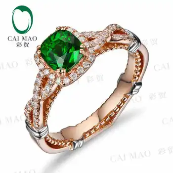 CaiMao 18KT/750 Rose Gold 1.17 ct Prírodné Tsavorite & 0.27 ct Full Cut-Diamond Zapojenie Drahokam Šperky Krúžok