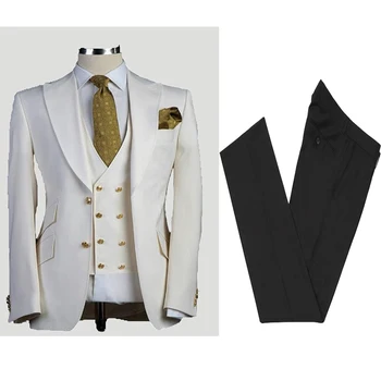 Vlastný Dizajn Ženícha Tuxedos Vynikajúce Mužov je Svadobný Kabát Dvojité Pracky Podnikanie Mužov Strany Vyhovovali Troch Kusov(Bunda+Nohavice+Vesta)