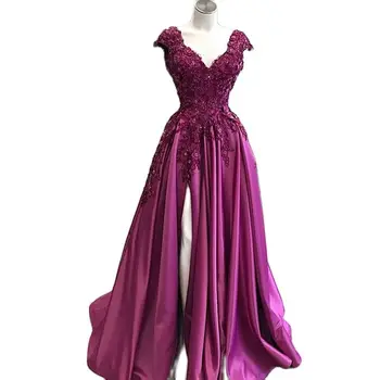 Plus Veľkosť Elegantné Dlhé Purple Prom Šaty 2023 Sexy Vysokej Štrbinou Korálkové Nášivka Vestidos De Fiesta Zákazku Večerné Šaty