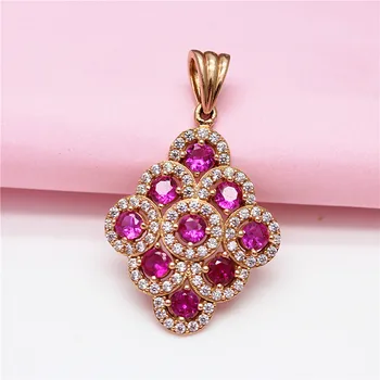 585 fialové zlato, ružové drahokam náhrdelník pre ženy, vykladané s 14 KARÁTOVÉ ružové zlato geometrické prívesok charm svetlo luxusné svadobné šperky