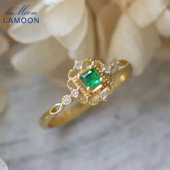 LAMOON Vingtage Syntetické Emerald Krúžok Pre Ženy 925 Sterling Silver Krúžky Pozlátené Šperky, Svadobné Zapojenie Príslušenstvo