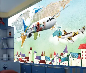 Bacal vlastné 3D tapeta nástenná maľba ručne maľované akvarel lietadlo detí dieťa miestnosti v pozadí na stenu pre obývacia izba dekor