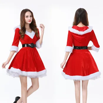 Móda Ženy, Polovičný Rukáv Pevné Populárne Dámy Santa Claus, Vianočné Tému Cosplay Kostým Oblečenie Waistbelt Efektné Vianočné Šaty