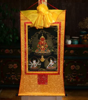Tibetský Tibetský Budhizmus Tlač Hodváb Pozlátený Thangka Thanka Dlhovekosť Kwan - Yin Buddha, Buddha Dlhovekosť