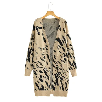 XIKOM Jeseň Leopard Cardigan Pre Ženy, Dámy Dlhý Rukáv V Krku Pletený Sveter Sveter Streetwears Sveter Nadrozmerná Žena