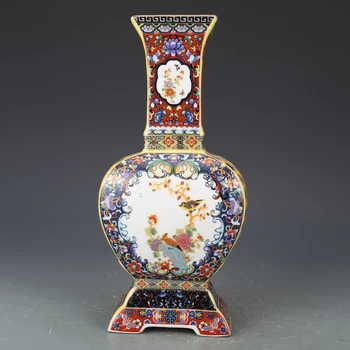 Yongzheng Ozdoby Smalt s Dizajnom Kvetov a Vtákov, Starožitný Porcelán Chodbe Sušené kvety Váza