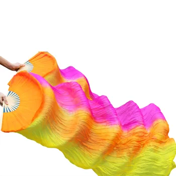 2018 žena kvalitný Čínsky hodváb závoje tanečných fanúšikov Pár brušného tanca fanúšikov lacné hot predaj žltá+orange+rose prúžok