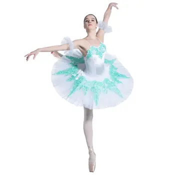 BLL088 Biela Zamatový Živôtik So Zelená Výbava Pre-profesionálne Balet Tutu Dievča a Ženy Fáze Palacinka Tutu