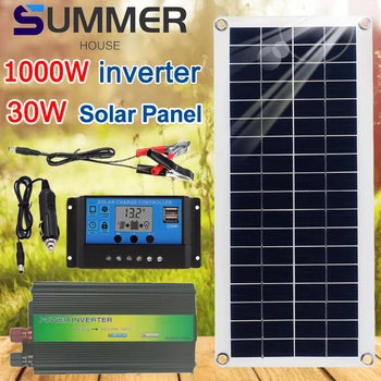 220V Monokryštalické Silicon Solar Panel Invertorový Systém Súpravou Dual USB Domov Mriežky Solárny Systém Outdoor, Auto Ventilátor Solárna Nabíjačka