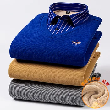 Veľkosť pánske Teplé Košele Jeseň A v Zime Vlna Líniové oblečenie, luxusné fleece hrubé termálne tričko Pohodlné termálne bunda
