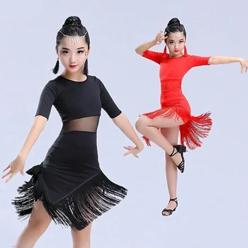 2022 latinské tanečné oblečenie pre chlapcov a dievčatá, prekladané latinské tanečné oblečenie, čierna a červená salsa oblečenia, Tango sála oblečenie