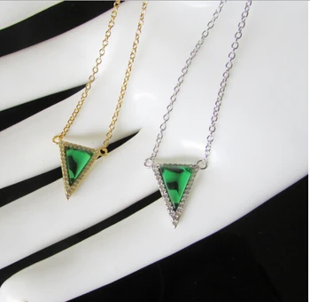 móda 2016 jemné strieborné šperky,Zlato vermeil 925 silver ZELENÝ trojuholník náhrdelník s reťazca