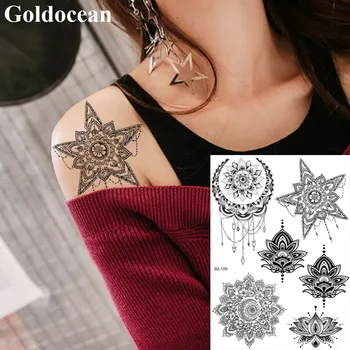 GoldOcean Mandala Henna Kvet, Čierne Indie Hviezdy Falošné Tetovanie Nálepky Ženy Hrudníka A Ramena Tetovanie, Dočasné Vlastné Body Art Tatto