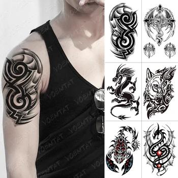 Nepremokavé Dočasné Tetovanie Nálepky Scorpion Totem Flash Tatto Krídla Draka Maori Body Art Rameno Vody Prenos Falošné Tetovanie Mužov