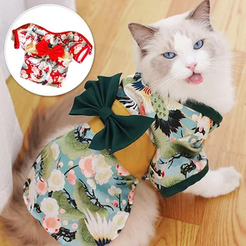 Japonský Štýl Pet Kimono Šaty Pre Chihuahua Yorkies Pudel Vytlačené Psie Oblečenie Pre Mačky Bowknot Šteniatko, Mačiatko Kabát Cosplay Prístup