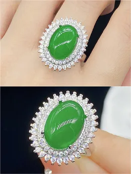 Green Jade Kamene Smaragd Diamanty Klasické Krúžky pre Ženy 18k Biele Zlato Vyplnené Striebro Bague Bijoux Šperkov, Darčeky Strany