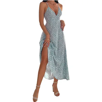 Letný Kvetinový Tlač Boho Plážové Šaty Žien Bežné Tlačené Podväzkové Šaty 2022 Elegantné Ženy Sexy Šaty Bodycon