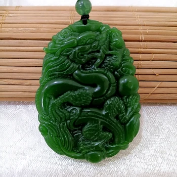 Prírodné Zelené Ručne Vyrezávané Jade Dragon Prívesok Módny Butik Šperky Mužov a Žien Zverokruhu Náhrdelník Darček