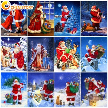 CHENISTORY olejomaľba Podľa Počtu Vianočné Diy Wall Art Rám Obrázky Santa Claus Akryl Maľované Plátno na Domáce Dekorácie 60x75