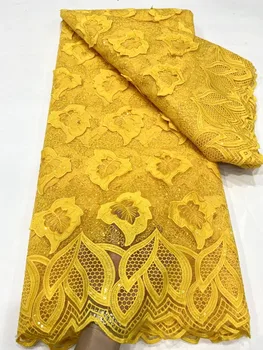 Africké Čipky Textílie 2022 Žltá Vysoko Kvalitnej Čipky Flitrami francúzsky Čistý Čipky a Tylu sieťovín Čisto Biely 3D Čipky Svadobné Tkaniny