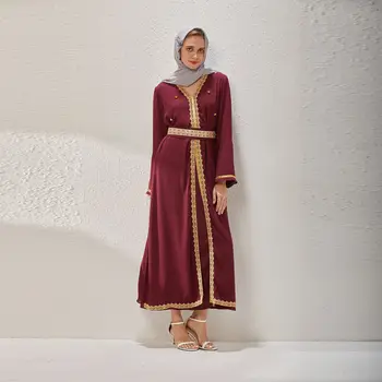Jeseň Nové Voľné Šaty Moslimských Falošné Dva Kusy Bežné Vyšívanie Korálkami Módne Etnický Štýl Šaty, Oblečenie pre Ženy