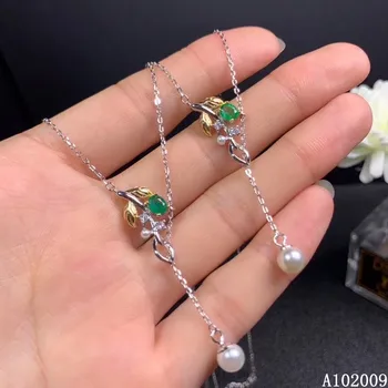 KJJEAXCMY jemné šperky 925 Sterling Silver vykladané prírodné emerald vintage girl nový Náhrdelník Prívesok podporu test
