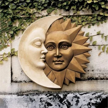 Slnko A Mesiac Múr, Socha Tretie Ikony Astronómie Záhrada Dekor Vonkajšie Slnko Chytá Vintage Domova Ornament