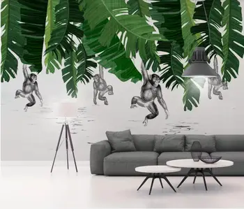 Tropické Wallpaper Monkey Populárne Nástenné Maľby Maľovanie na Steny Domov Dekor Banán Leaf Tapety Plátno, Vytlačí Veľké HD Stenu Decor